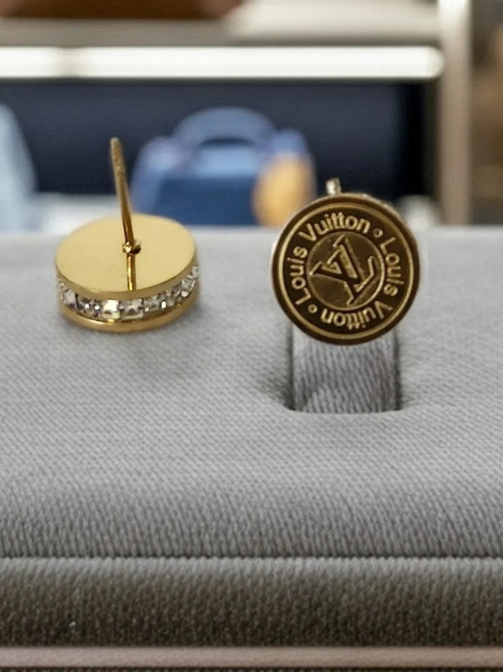 Louis Vuitton Brown Monogram Bracelet with Gold LV Earrings
